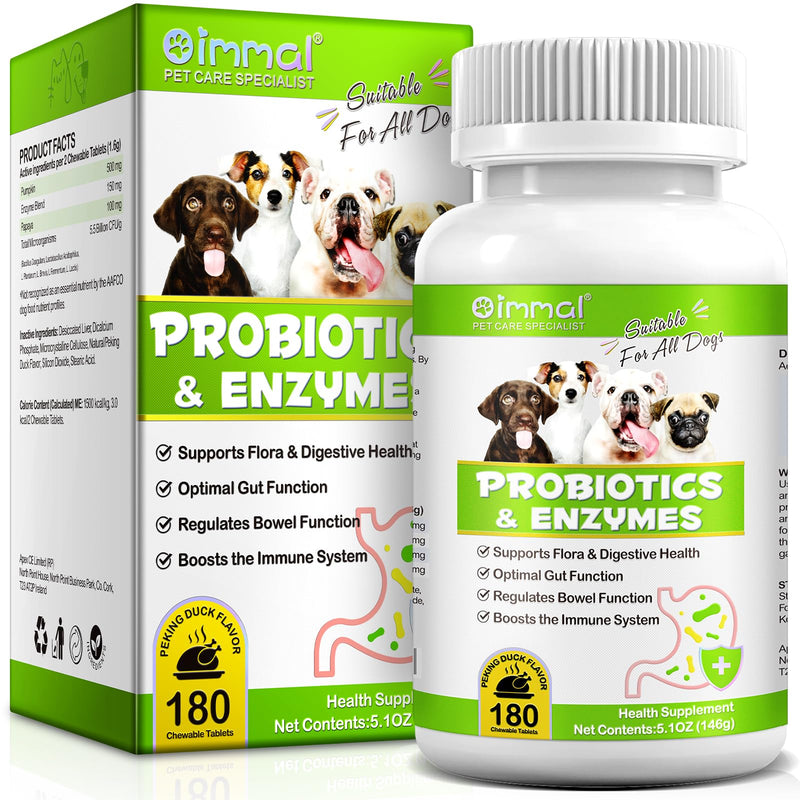 Dog Probiotics for Gut Health, Probiotics for Dogs, Canine Supplements for Digestive and Immunity Support, Gut Health,Yeast Balance, Dog Probiotic and Enzyme Tablets (180 Count)