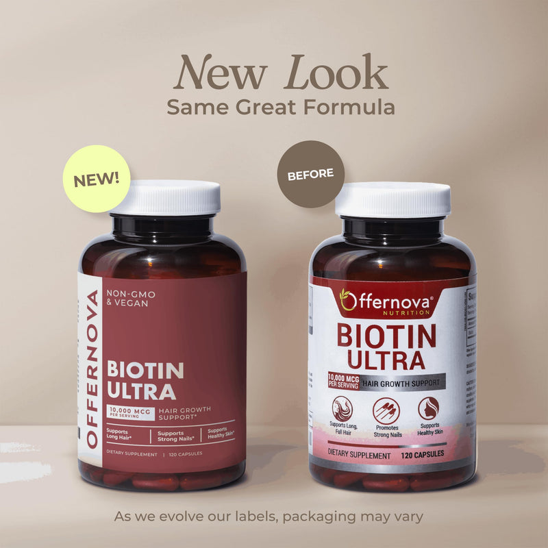 Offernova Biotin Ultra - Vitaminas para el Cabello con Biotina - Pastillas para Crecimiento del Pelo y Barba | Fortalece el Pelo Piel y Unas - 120 Tabletas