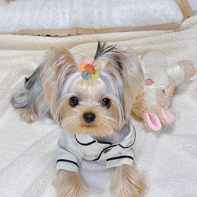 20 Pcs Small Dog Hair Bows with Rubber Bands Handmade Puppy Hair Bows Cute Grooming Flower Ball Bowknot Top Knot Dog Hair Accessories Hair Ties for Yorkie Maltese Pet (Pink) ﻿ Pink - BeesActive Australia