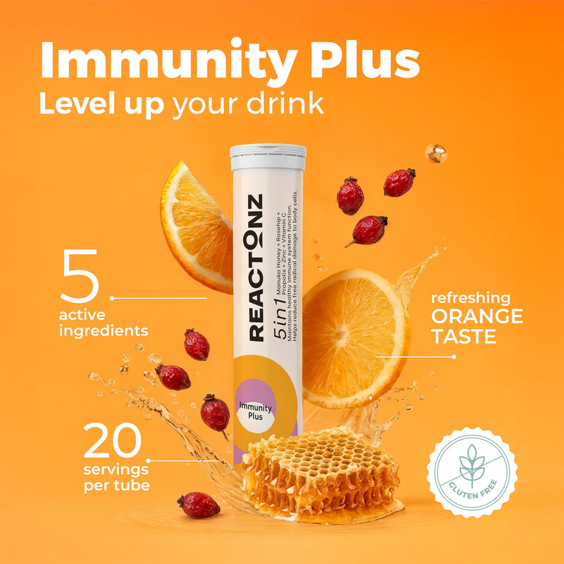 5 in 1 Immunity Plus – Immune Support & Antioxidant Supplement – Vitamin C, Zinc, Manuka Honey, Rosehip & Propolis – Natural Zesty Orange Flavor – 60 Day Supply Effervescent Tablets 60 Count (Pack of 1)