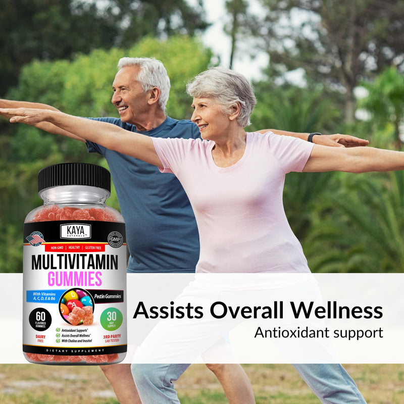 Kaya Naturals Adult Multi Vitamin Gummy, Biotin, Vitamin A, C & E, Including Zinc &Vitamin B-12, Folic Acid, Strawberry Flavor | Gluten-Free multivitamins Sweet Adult Gummies - 60 Gummies 60 Count (Pack of 1)