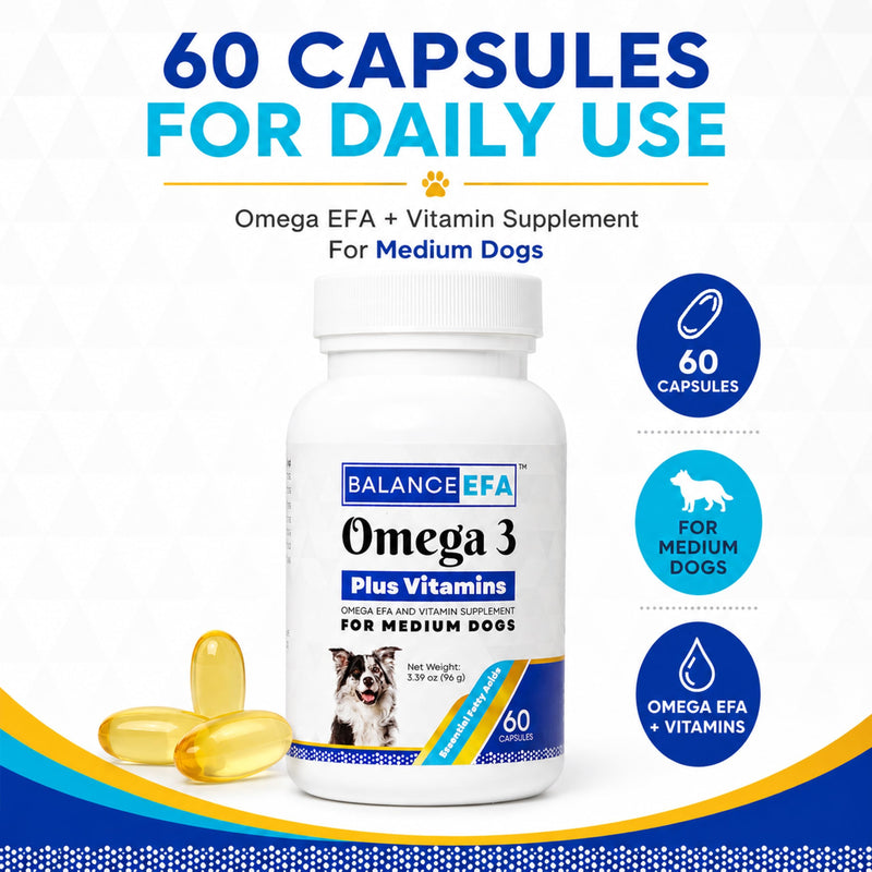 BalanceEFA Omega 3 Fish Oil for Dogs, Skin & Coat, Medium Breed 60 Ct | Fish Oil Capsules with EPA & DHA, Vitamins A, D3 & E, Supports Healthy Skin, Coat & Joints, Vet Formulated Medium - 60 count