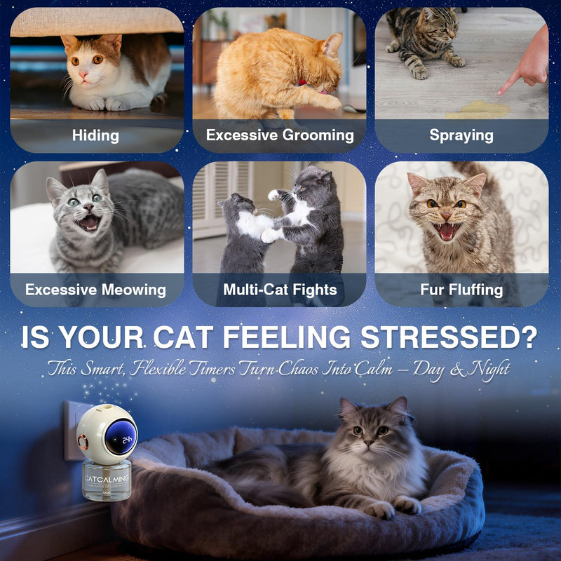 6 in 1 with Timing Function Cat Calming Diffuser Multicat Calming Pheromones Diffusers 60 Days Calm Relaxing Pheromone for Cats kit 48ml Relief Stress Anxiety Fighting Scratching 2 diffuser,4 refill