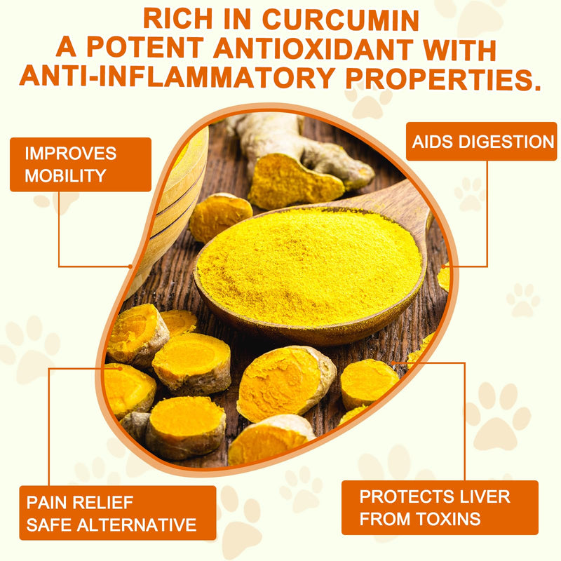 Turmeric for Dogs, 180 Turmeric Curcumin Tablets Supports Heart, Immune System Booster, Hip & Joint Support, Dog Pain Relief, Pet Supplement Treats w/Fish Oil, Curcumin C3-180 Tablets / 5.1 OZ - PawsPlanet Australia