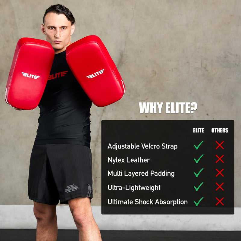 Elite Sports Muay Thai Kickboxing Training Pad for Kickboxing, MMA, Taekwondo, Karate. Ideal for Punches, Knees, and Kicks in Martial Arts Training (ONE PAD ONLY) Solid Red