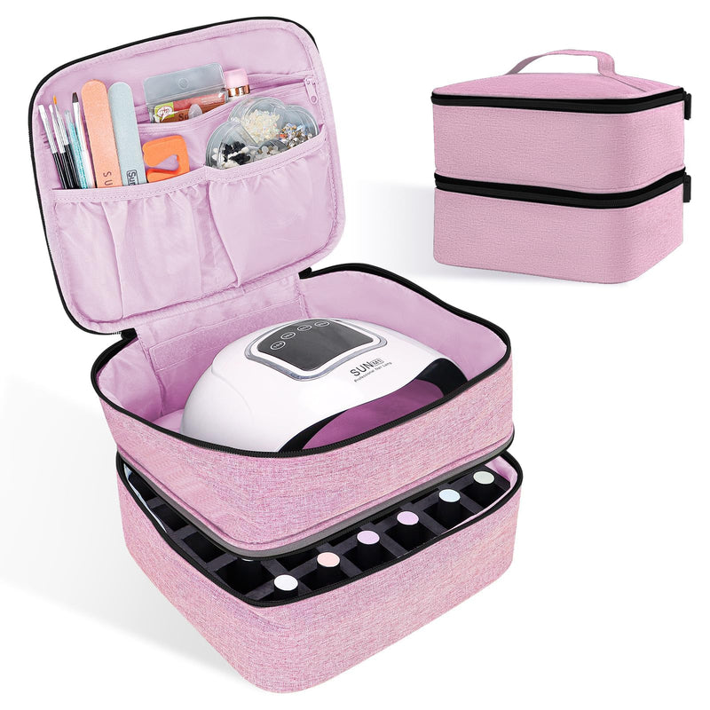 ALSLEA Nail Polish Organizer Holds 30 Bottles (15ml - 0.5 fl.oz) Double-layer Gel Nail Polish Kit Case, Nail Holder for Nail Lamp, Portable Nail Organizer and Storage for Nail Supplies (Pink) Pink 30 slots