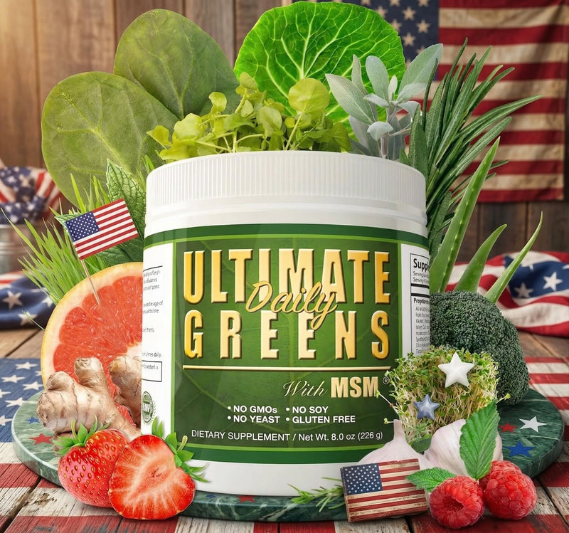 Daily Health, Ultimate Greens with MSM Powder, Vegan Friendly Natural Ingredients Gluten Soy Free NO GMO Superfood Vegetable Nutritional Drink Alkalizing Energy 8oz 1 Pack (1 Month Supply) 8 Ounce (Pack of 1)