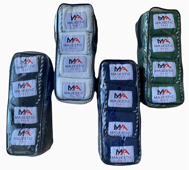Majestic Ally Fleece Polo Leg Wraps with Braided Rope for Horses - Set of 4-10 foot long and 5 Inch wide (Navy) Navy - BeesActive Australia