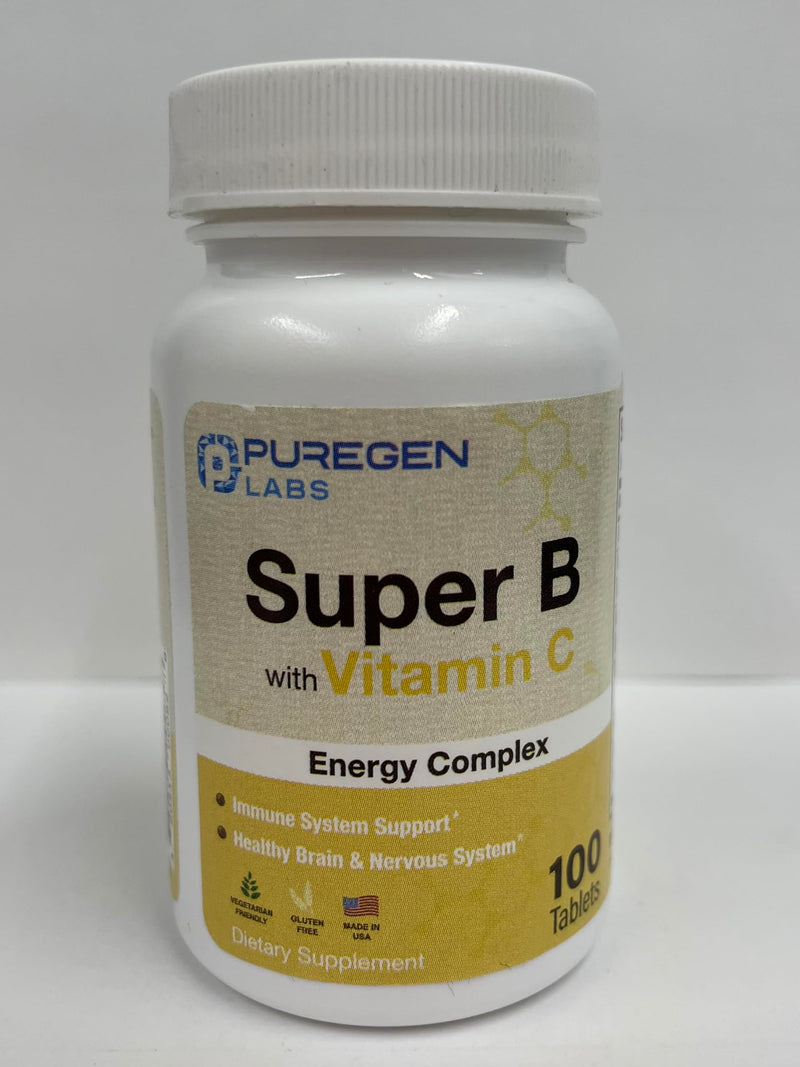Puregen Labs Super B Energy Complex with Vitamin C - Immune Health, Energy & Nervous System Support - Non-GMO, Gluten-Free 100 Vegetarian Tablets 1