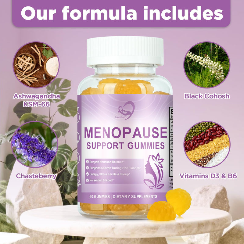 Laicuherb Menopause Gummies for Women – Perimenopause & Menopause Supplement, Hormonal Balance, Mood & Energy Support, Daily Wellness Formula, 60 Gummies