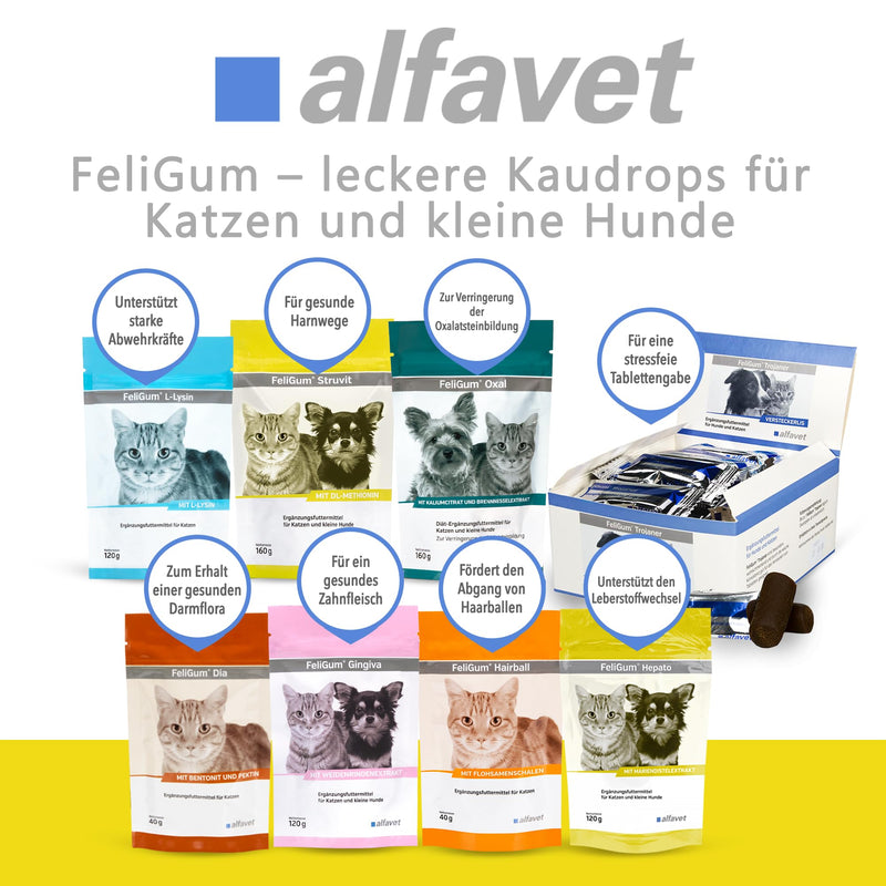 alfavet Feligum Struvit, chewing drops for dissolving struvite stones, cats and small dogs, 160g - BeesActive Australia