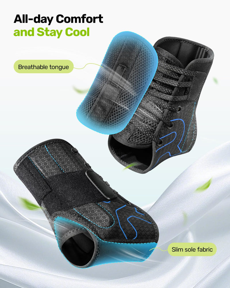 Rakiie Quick Lace Up Ankle Brace with 2 Metal Support Stays, Breathable Stabilizer for Sprained Ankle, Slim Fit Ankle Support for Men & Women, Sports, Running, Basketball (Black, M) Black - BeesActive Australia