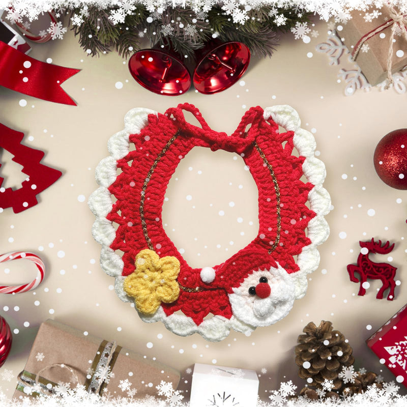 Dogs Cats Christmas Sweater Collar Handmade Knitted Dress Up Costumes Accessories Tie Cute Necklace with Bow for Puppy Pet (M, Santa Claus) Medium - BeesActive Australia