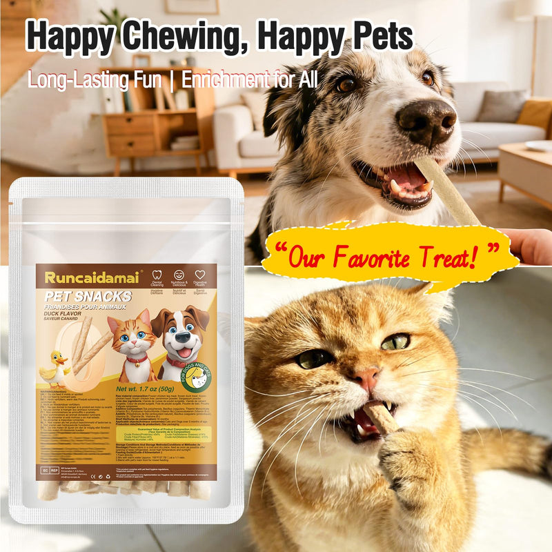 Freeze Dried Cat Chew Sticks Duck Recipe, Dental Treats for Cats Dogs, Pet Teething Sticks Cats Treats Snack, High-Protein Daily Reward Striped 1.76 Ounce (Pack of 1)