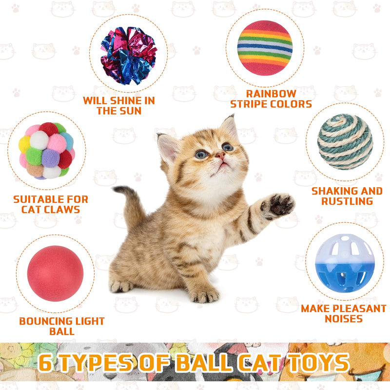 Shappy 150 Pcs Cat Toys Bulk Pack Cat Toy Gift for Christmas Include Mice Rainbow Balls Lattice Balls Sisal Balls Table Tennis Balls Plush Balls Springs Crinkle Balls Caged Bell Balls