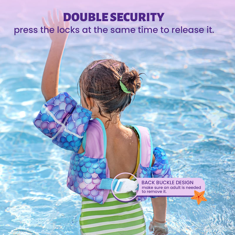 Toddler Swim Vest Swim Jacket Toddler Life Jacket 30-50 Lbs, US Coast Guard Approved Life Vest Kids Arm Floaties for Toddlers Water Wing with Whistle Fish Scales 2-7 Years (33-55 lbs)