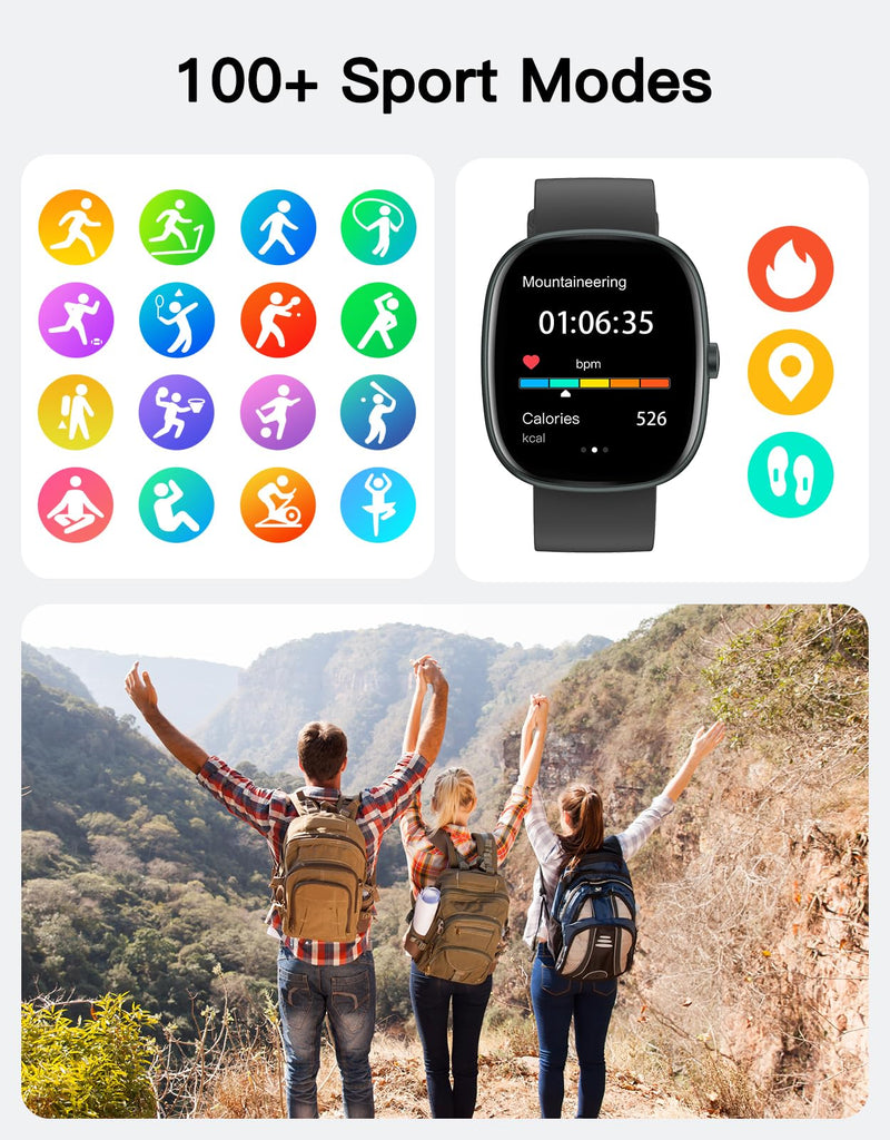 Fitness Trackers for Men Women with Bluetooth Call 24/7 Heart Rate & Blood Oxygen Monitor Sleep Tracker, Steps/Calories Counter Stopwatch/Timer/Alarm Clock, Pedometer for Walking Waterproof (Black) Black - BeesActive Australia