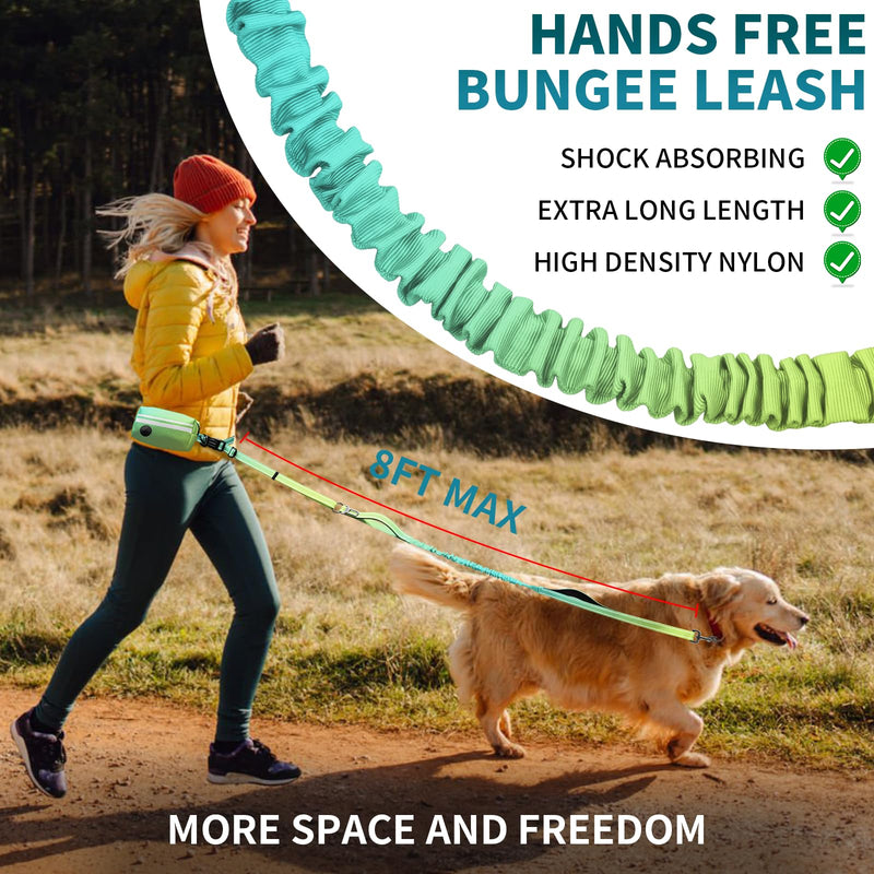 Hands Free Dog Leash with Removable Zipper Pouch, Dual Padded Handles and Durable Bungee for Walking, Jogging and Running-Your Dog (Large, 35-140 lbs-Cyan Cyan