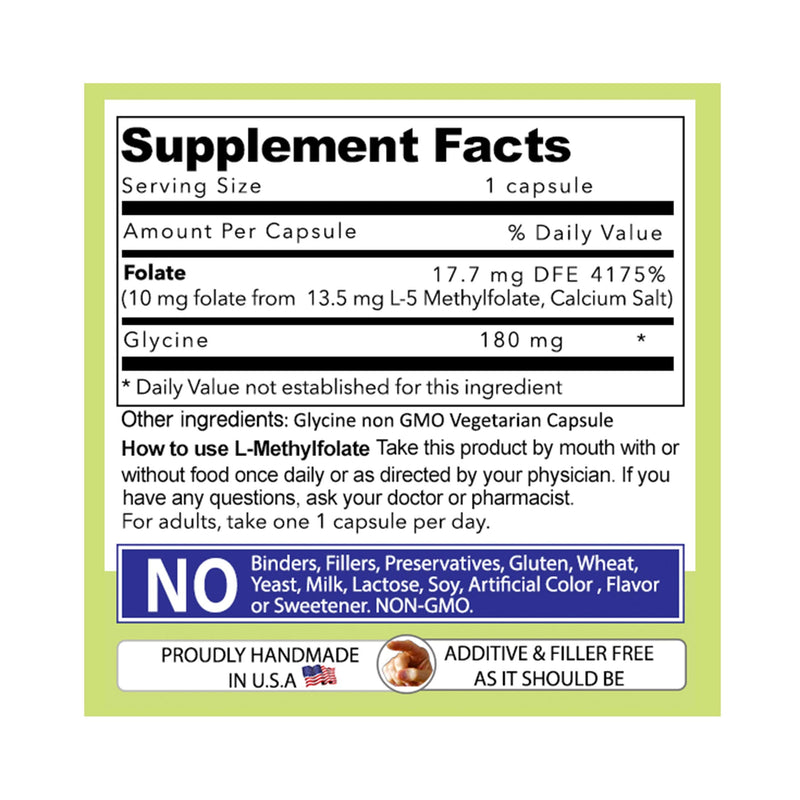 Our Daily Vites L-Methylfolate 10 mg Maximum Strength Active Folate, 5-MTHF, Filler Free, Gluten Free, Non-GMO, Vegetarian Capsules 90 Count (3 Month Supply) (90)