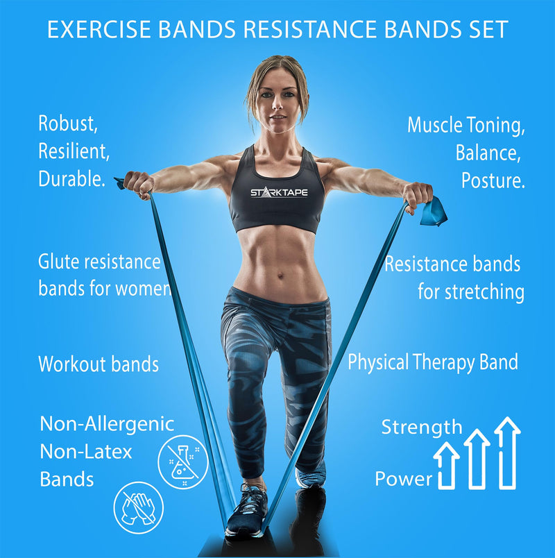 Resistance Bands Set. 3 or 5 Pack Non-Latex Physical Therapy, Professional Elastic Band. Perfect for Home Exercise, Workout, Strength Training, Yoga, Pilates, Rehab, Gym Yellow/Red/Green/Blue/Gray - BeesActive Australia