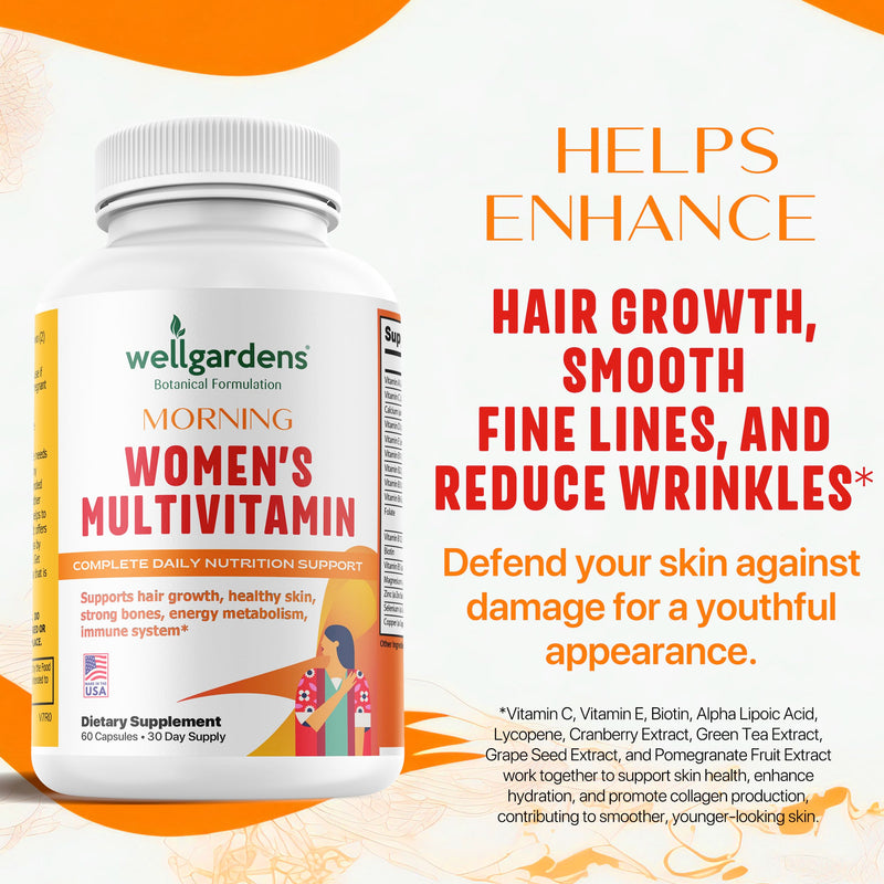 Womens Daily Multivitamin with Biotin, Cranberry & Red Clover, Hair Growth, Skin, Energy, Immune & Female Health Support, Vitamins A, C, D, E, B12, Zinc, Iron Free, Non-GMO, 60 Capsules 60 Count (Pack of 1)