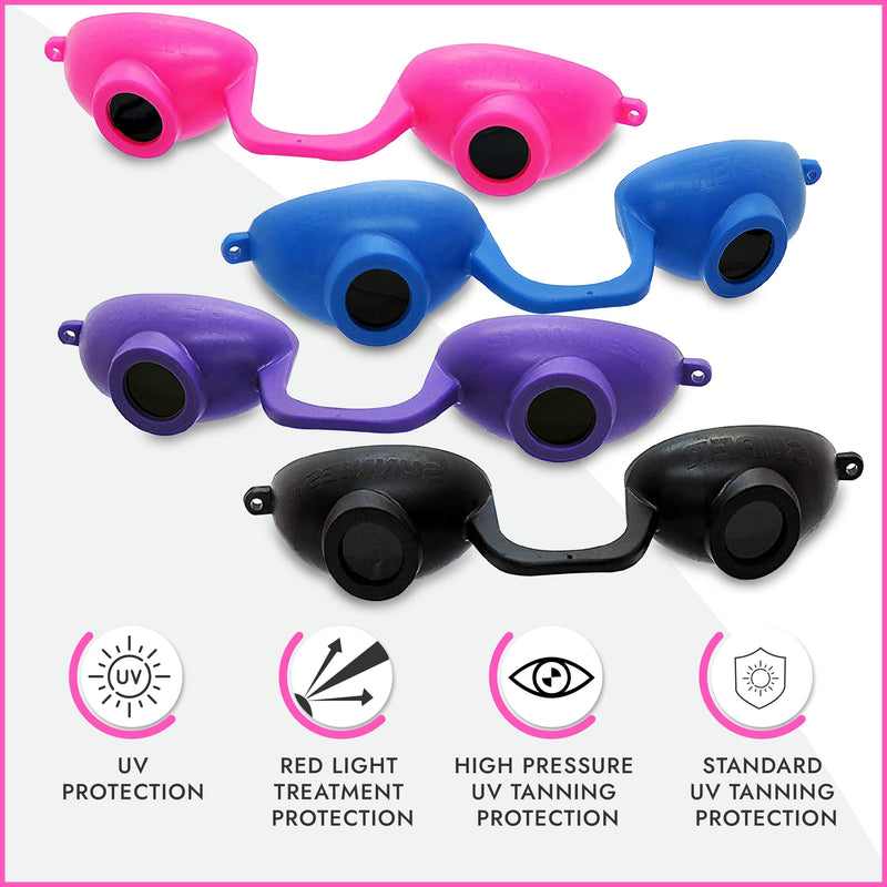 Super Sunnies EVO FLEX UV Eye Protection FDA compliant Flexible Tanning Goggles Eyeshields, 4-Pack Assorted - BeesActive Australia