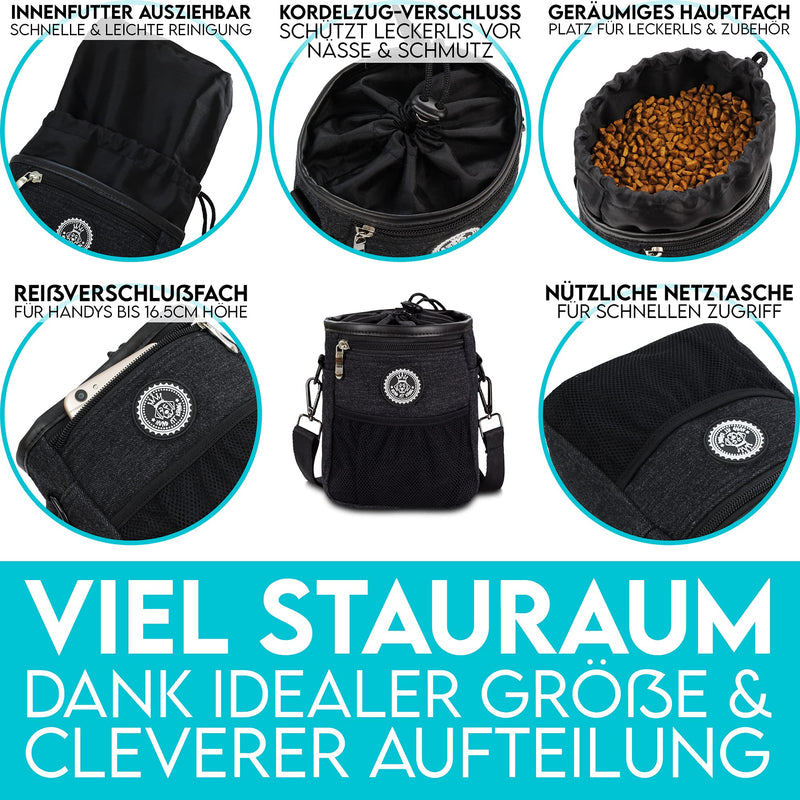 DOG IS KÖNIG® Premium treat bag for dogs - the all-rounder - robust food bag for dogs with plenty of storage space for walking and dog training - with poop bag dispenser and training ebook Black: 16 x 18 x 6cm (W x H x D) - BeesActive Australia