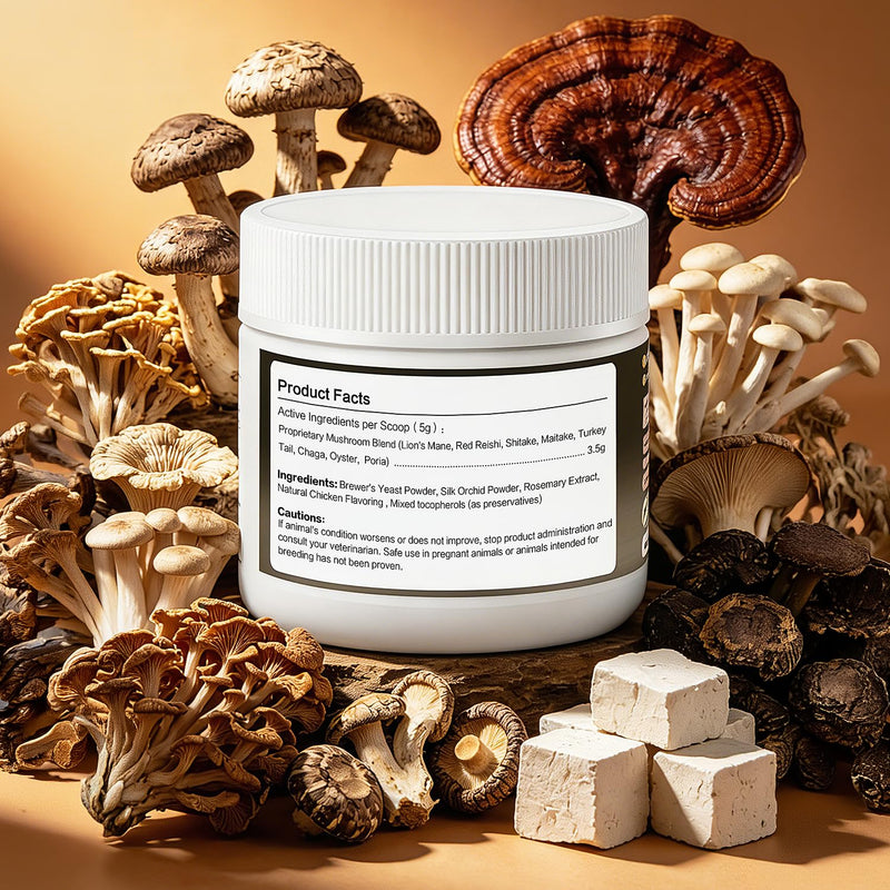 Turkey Tail Mushroom Natural Supplement for Dogs & Cats - 150g Pet Mushroom Powder Complex for Immune & Gut Support Brain Health and Digestion Liver & Heart Health, for Lumps and Bumps