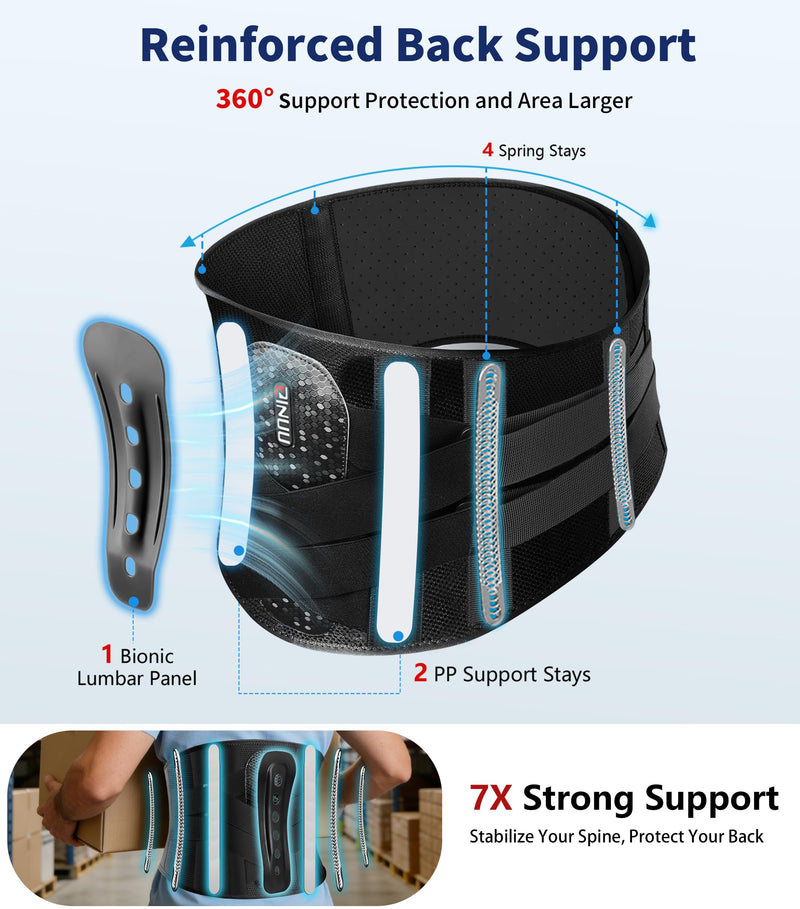 Dual X-Back Brace for Lower Back Pain Women Men, 8X Powerful Lumbar Support Belt with Bionic Support System, Breathable Mesh Design, Adjustable Back Support Belt with 3D Lumbar Pad for Sciatica, Heavy Lifting, Work(Black, L) Large(Waist:37-42.9 Inch) - BeesActive Australia