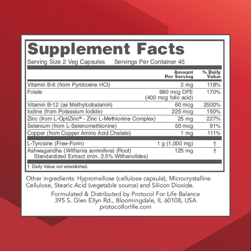 PROTOCOL FOR LIFE BALANCE Ortho Thyroid, with Ashwagandha, 90 Caps | Supports Healthy Thyroid Function*, with Ashwagandha, Zinc, and Selenium, Non-GMO and Kosher