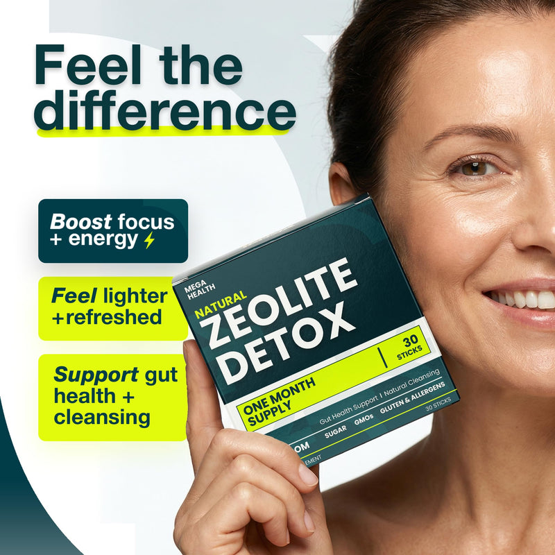 MEGA HEALTH Natural Zeolite Detox Sticks – Zeolite Detox Cleanse with Vitamin B12 & D3 | Simple Parasite Cleanse & Liver Detox Support for Humans | Vegan, Non‑GMO, 30-Day Supply Dietary Supplement.