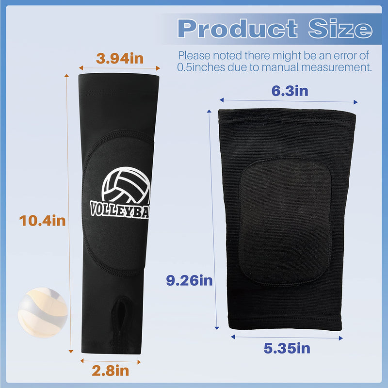 Volleyball Arm Sleeves and Knee Pads Set Passing Forearm Sleeves with Protection Pads and Thumbhole Volleyball Training Gear for Girls Teen Youth Women Black - 2 Sets - BeesActive Australia