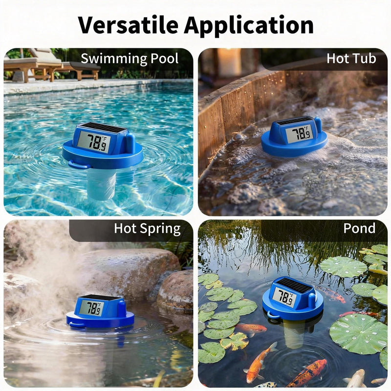 Solar Pool Thermometer Floating, Digital Swimming Pool Thermometer, IPX8 Waterproof with Double Sided Display for Pond, Hot Tub, Aquarium (Dark Blue) Dark Blue