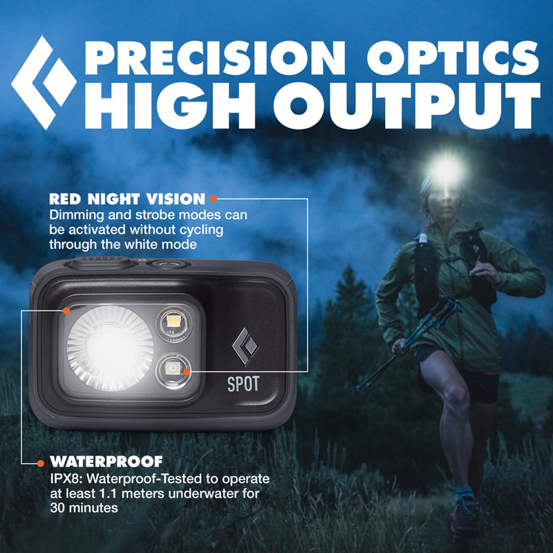 BLACK DIAMOND Spot 400 Headlamp | 400 Lumens Brightness, Dimmable | Waterproof & Durable | 3X AAA Battery Operated (Included) | Black - BeesActive Australia
