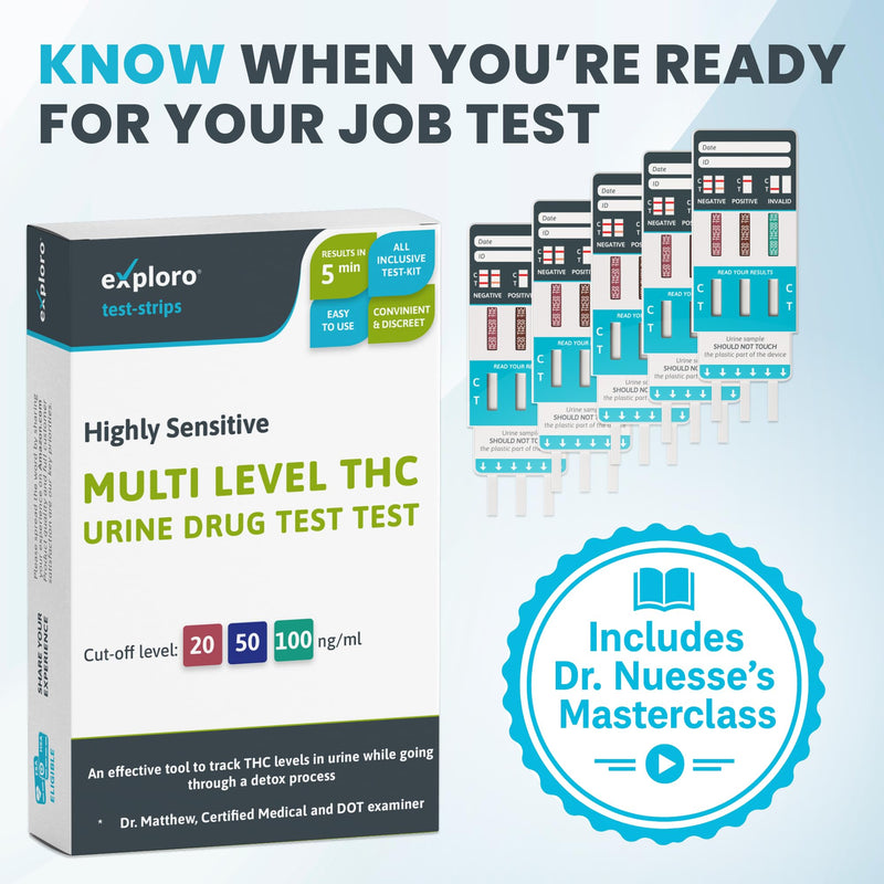 Exploro Multi Level THC Drug Test Kit – 3 Level Marijuana & Weed Test at Home (20, 50, 100 ng/ml) – Urine THC Test Strips for Detox Cleanse Monitoring, Pre-Employment & Personal Use (Pack of 3) 3 Count (Pack of 1)
