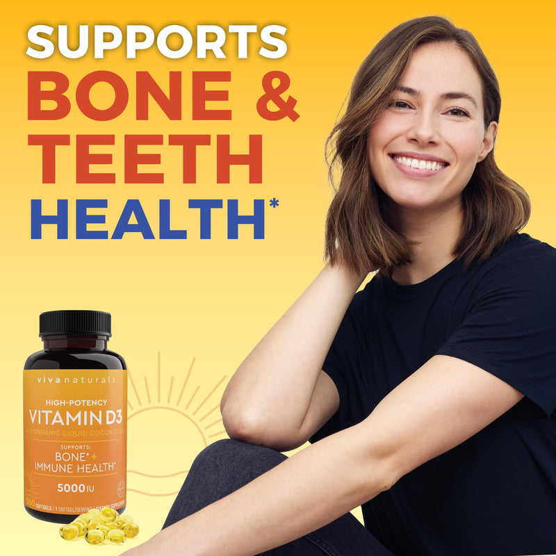 Viva Naturals Vitamin D3 5000 IU Softgels, Supports Bone & Immune Health, High Potency Vitamin D, 360 Count (125 mcg), (Pack of 2) 360 Count (Pack of 2)
