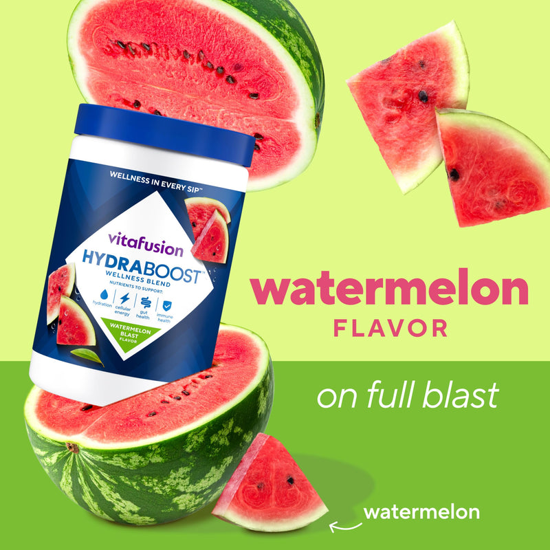 Vitafusion Hydraboost Hydration Drink Mix, Electrolytes Support Daily Hydration, Vitamins Support Cellular Energy & Immune Health, Prebiotic Fiber Supports Gut Health, Watermelon Blast, 30 Servings