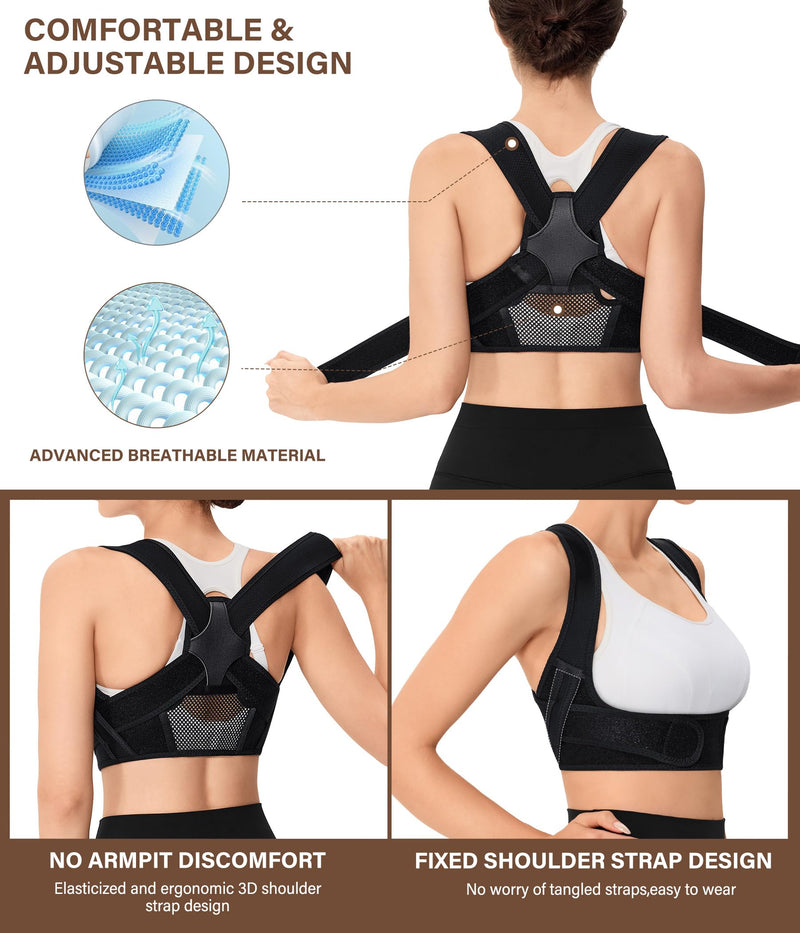 URSEXYLY Posture Corrector for Women Breathable Back Brace For Posture Adjustable Back Straightener Support for Neck Shoulder Clavicle and Upper Back Pain Relief(S/M,Black) S/M Black - BeesActive Australia