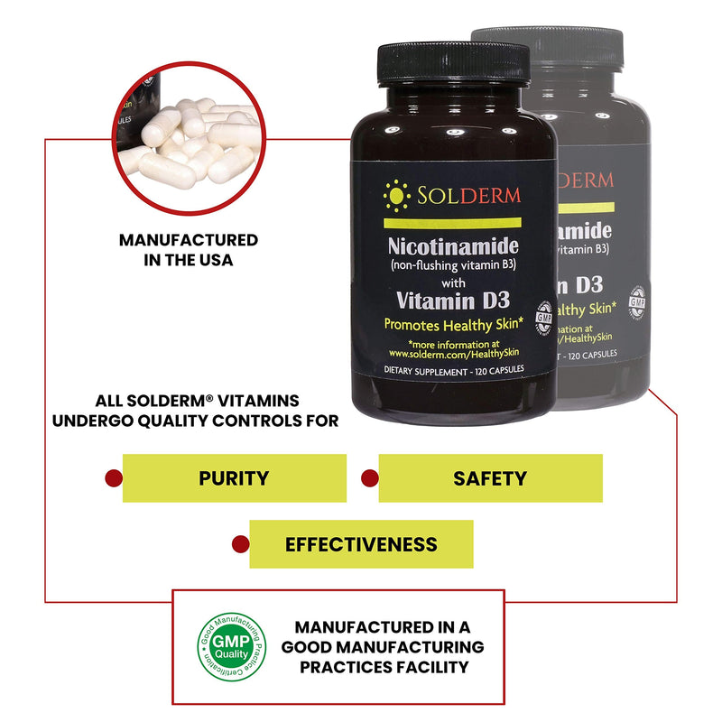 Nicotinamide Non-Flushing Vitamin B3 and D3 Supplement | Vegetarian and Gluten-Free Oral Nicotinamide Supplement with Vegetable Cellulose Casings | Promotes Healthy Skin | 60 Capsules | 500mg | Vegetarian, Gluten-Free, Vegetable Cellulose Casings, Prom...