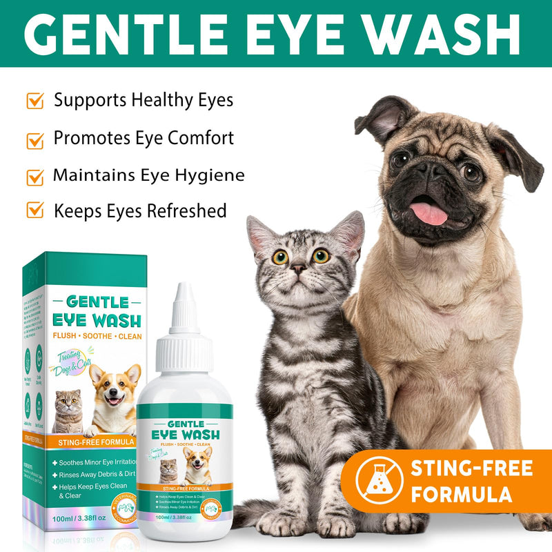Dog Eye Drops - Cleansing + Soothing + Treatment | Non-Antibiotic Eye Drops for Dogs | Innovative Formula Lickable Cat Eye Drops | Non-Irritating & Natural Eye Cleaning Solution for Dogs, Cats - 100ml