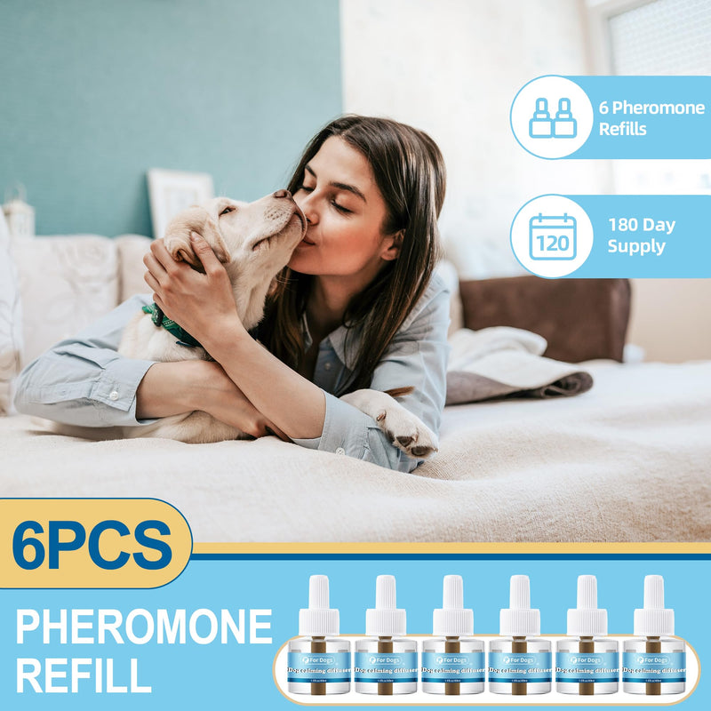 Dog Calming Plug In Refill, 6 Packs Therapet Diffuser Refill for Dog Anxiety Relief, Calming Dog Pheromones Diffuser Refills to Help Reduce Anxiety And Stress,Adapt for Dogs（180 Days） Initial Fragrance