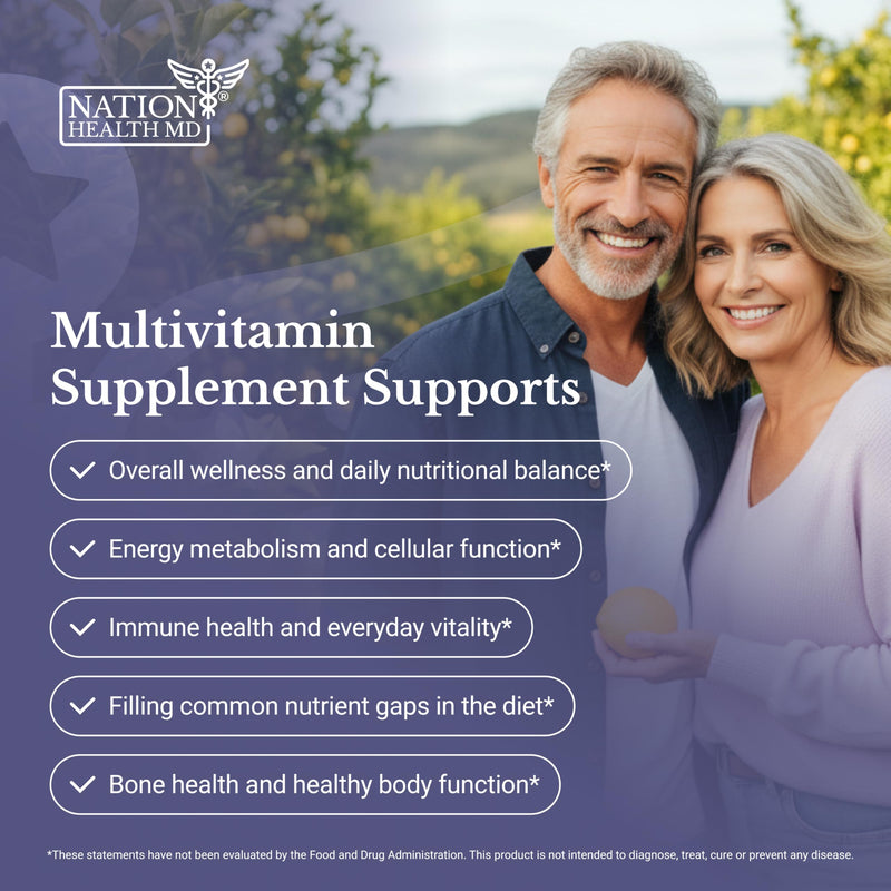 Multivitamin Complex for Energy, Immune & Bone Support | Daily Multivitamins, Energy, Immune & Bone Support, Vitamin C, D3, B12, K2. 30 Days Supply. 60 Capsules