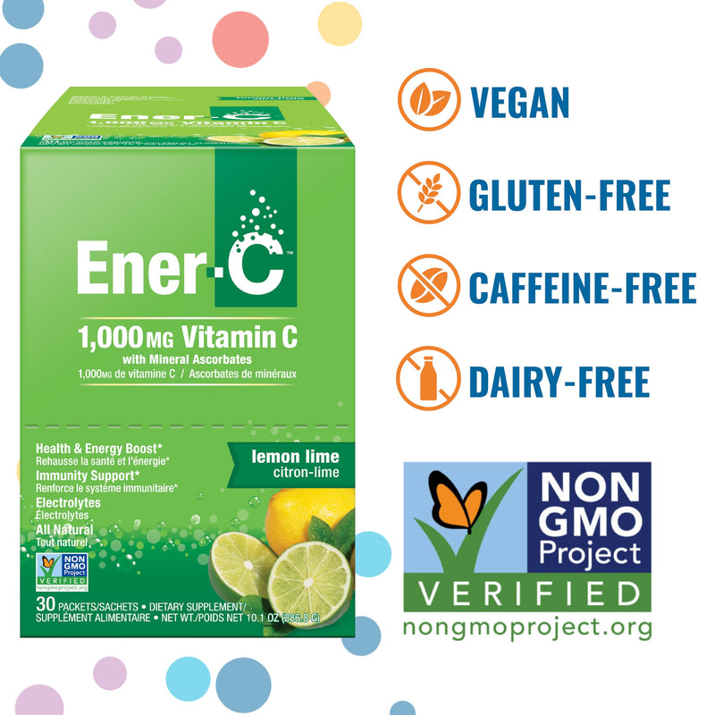 Ener-C Multivitamin Drink Mix - Vitamin Packets for Water, Electrolytes Powder Packets, Vitamin Drink Mix, Hydration Liquid Mix, Immune Booster for Adults, Healthy Energy - Lemon Lime, 30 Count | Vitamin Packets for Water, Vitamin Drink Mix, Hydration ...