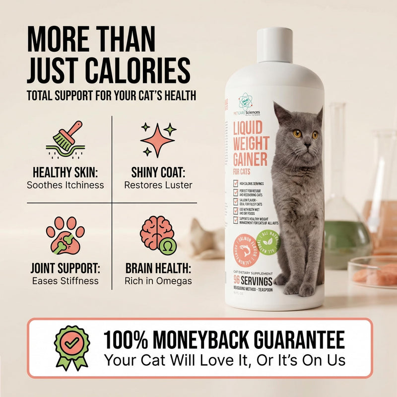 Liquid Cat Weight Gainer 16oz - High Calorie Cat Food Appetite Stimulant - Weight Gain for Cats Appetite Stimulant – High Calorie Supplement for Cats - Salmon Flavor - USA Made