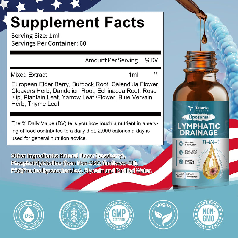 Liposomal Lymphatic Drainage Drops - 11 in 1 Organic Lymphatic Drainage Supplement with Burdock Root, Echinacea, Elderberry, Calendula, Cleavers Herb, Dandelion Supports Lymphatic Health 2 FL.OZ 2 Fl Oz (Pack of 1) - BeesActive Australia