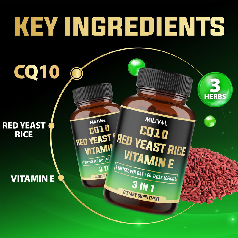 515 mg - CQ10 Softgels with Vitamin E, CoQ10, and Red Yeast Rice - 60 Softgels