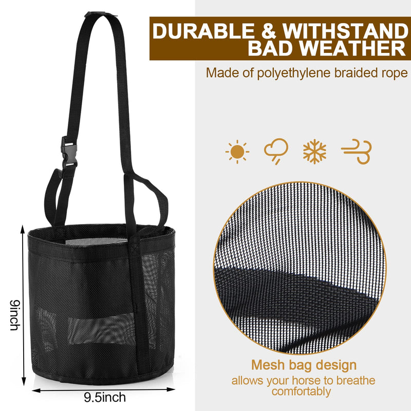Sumind 2 Pcs Horse Feed Bag Comfort Breathable Mesh Feed Bucket Heavy Duty Feed Bag with Adjustable Strap and Waterproof Bottom for Horse Feeding Supplies Muzzle Feed Bag, Medium (Black) Black - BeesActive Australia