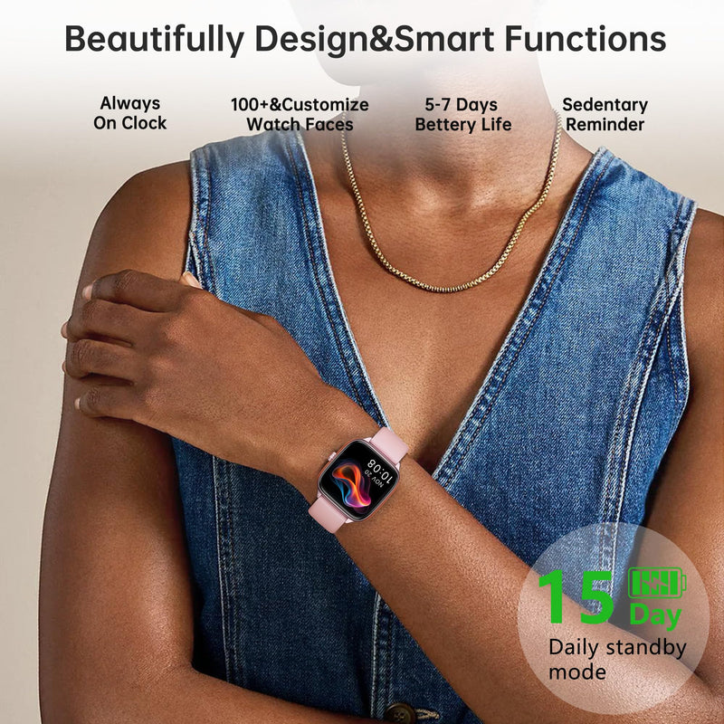 Fitness Tracker Answer/Make Calls, Smart Watch with Blood Pressure, Blood Oxygen, 24/7 Heart Rate Monitor, 120+ Sport Mode Activity Tracker, Waterproof Sleep Tracker for Women Men Pink - BeesActive Australia