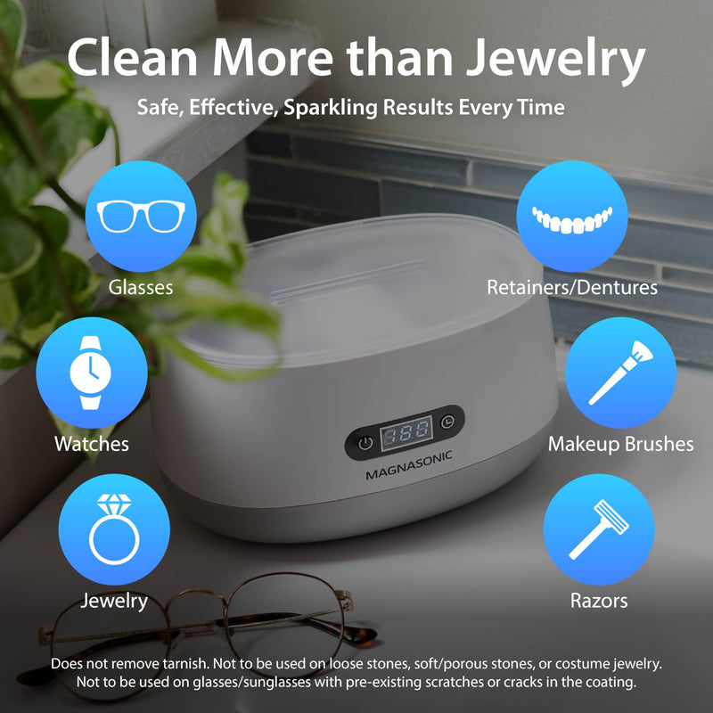 Magnasonic Ultrasonic Cleaner - 20oz Tank Ultrasonic Jewelry Cleaner & Ultrasonic Retainer Cleaner, Digital Timer, 5 Cleaning Modes for Glasses, Rings, Dentures, Tools, Aligners (UC22) Ultrasonic Machine White