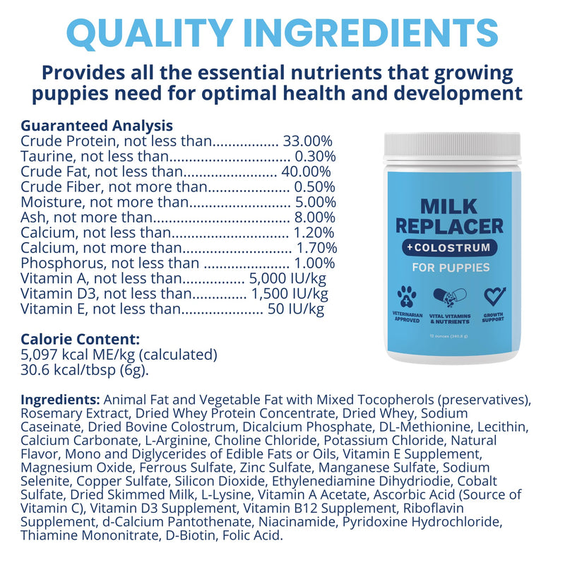 Under the Weather Puppy Milk Replacer Powder + Colostrum | Puppy Milk Replacement Formula | Nutrient-Rich Formula with Colostrum for Immune & Digestive Support – 12 oz Dog / Puppy Milk
